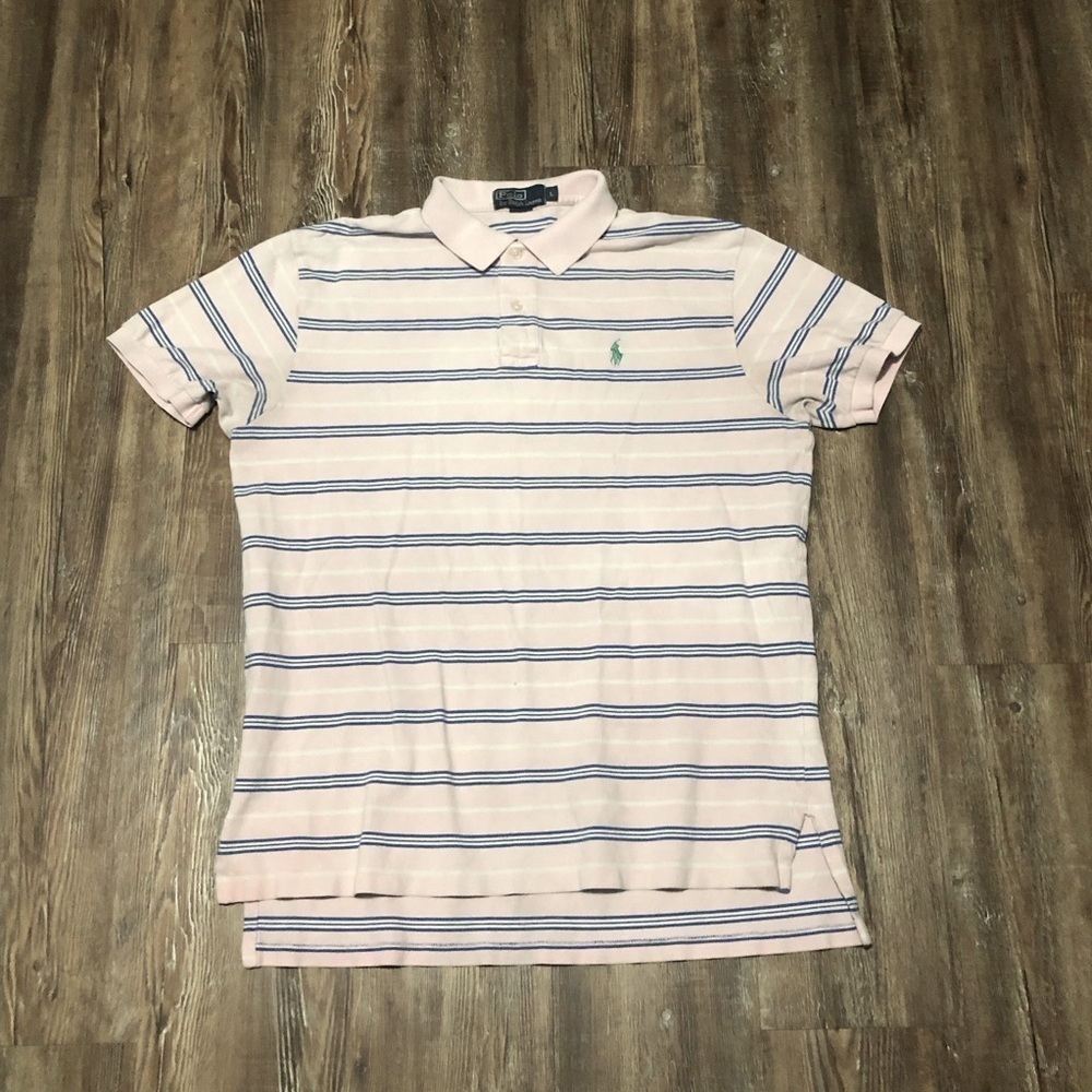 Polo By Ralph Lauren Shirt Men's Large Pink Blue Striped Casual Preppy School